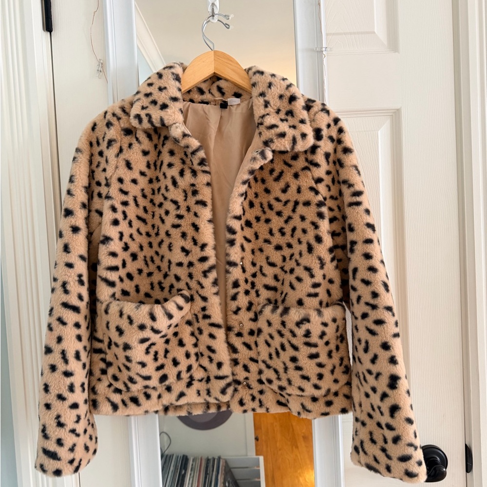 H&M Leopard Print Faux Fur Jacket - Tan and Black